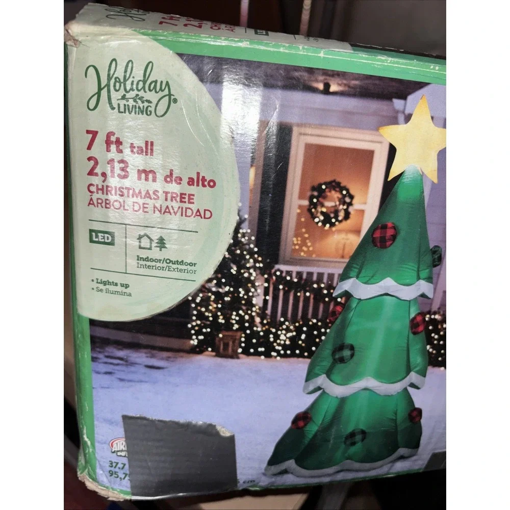 Holiday Living Inflatable Christmas Tree Indoor Outdoor Lighted 7' ft Yard Decor